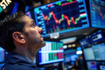 Wall Street professional trader analyzing charts on Wall Street.