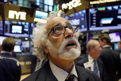 Wall Street professional trader analyzing charts on Wall Street.