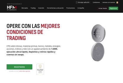 HFM homepage showing main trading offers