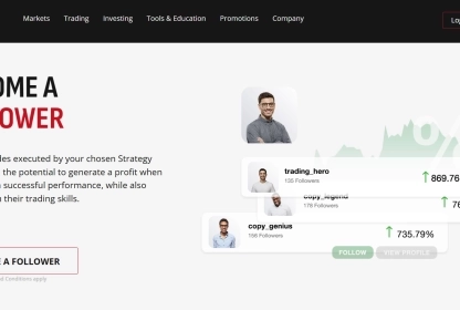 HFM copy trading page showing how to follow and copy other traders