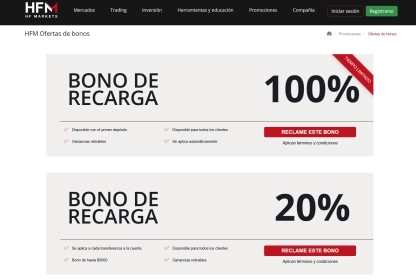 HFM welcome bonus page showing bonus details