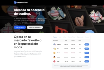 Pepperstone homepage showing trading instruments and offers