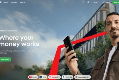 XTB homepage showcasing its main offerings.
