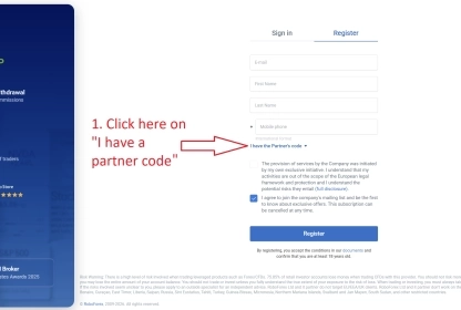 A page featuring where to enter the Roboforex Partner code