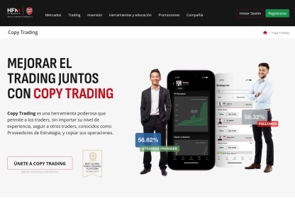 HFM copy trading page showing how to follow and copy other traders
