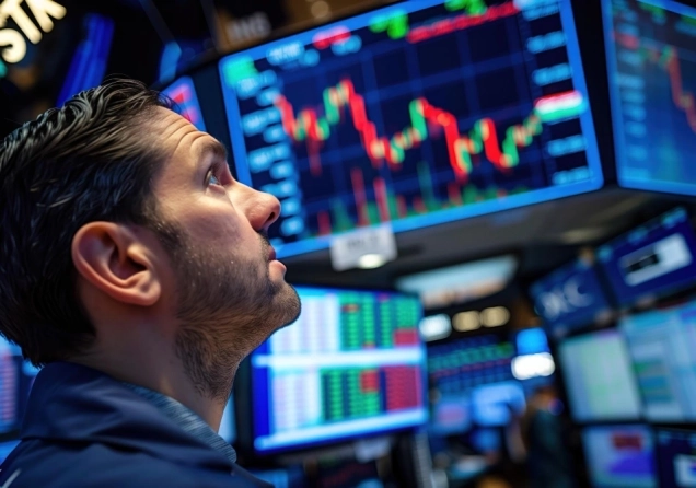 Wall Street professional trader analyzing charts on Wall Street.
