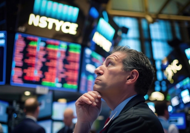 Wall Street professional trader analyzing charts on Wall Street.