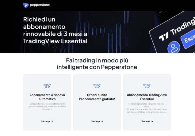 Screenshot showing how to get a free TradingView subscription on Pepperstone and the qualifying conditions