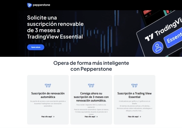 Screenshot showing how to get a free TradingView subscription on Pepperstone and the qualifying conditions