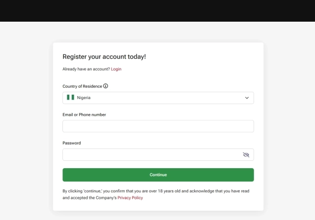 HFM account registration form