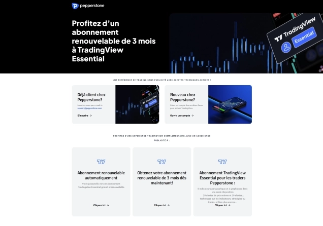 Screenshot showing how to get a free TradingView subscription on Pepperstone and the qualifying conditions
