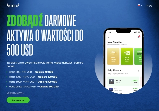 eToro: Darmowa akcja lub kryptowaluta – bonus za rejestrację
