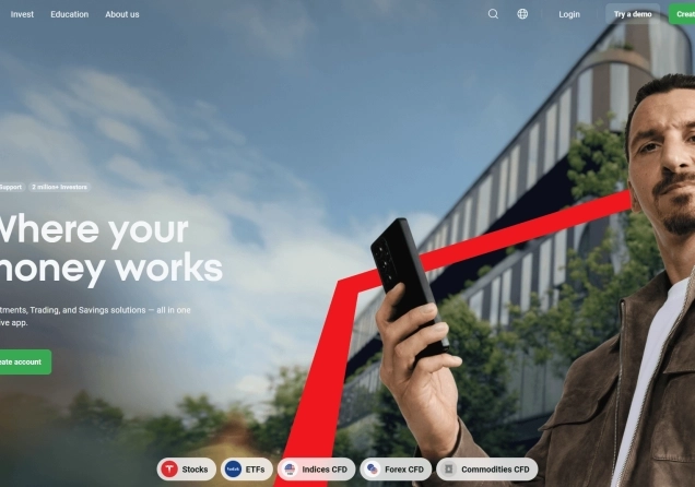 XTB homepage showcasing its main offerings.