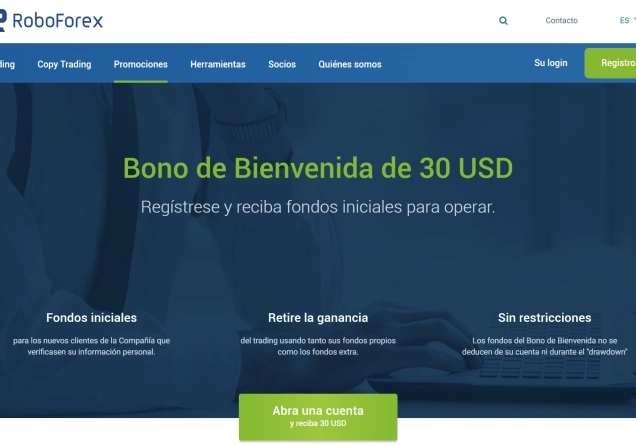 Bono de bienvenida de $30 de RoboForex