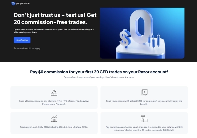 Pepperstone New Promo: Get 20 Commission-Free Trades
