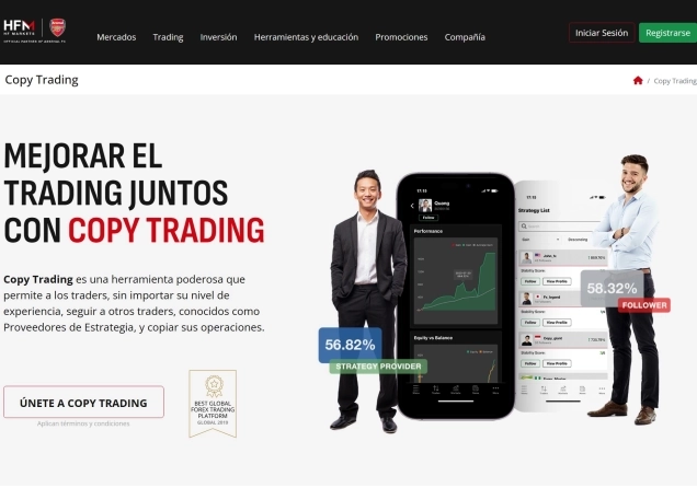 HFM copy trading page showing how to follow and copy other traders