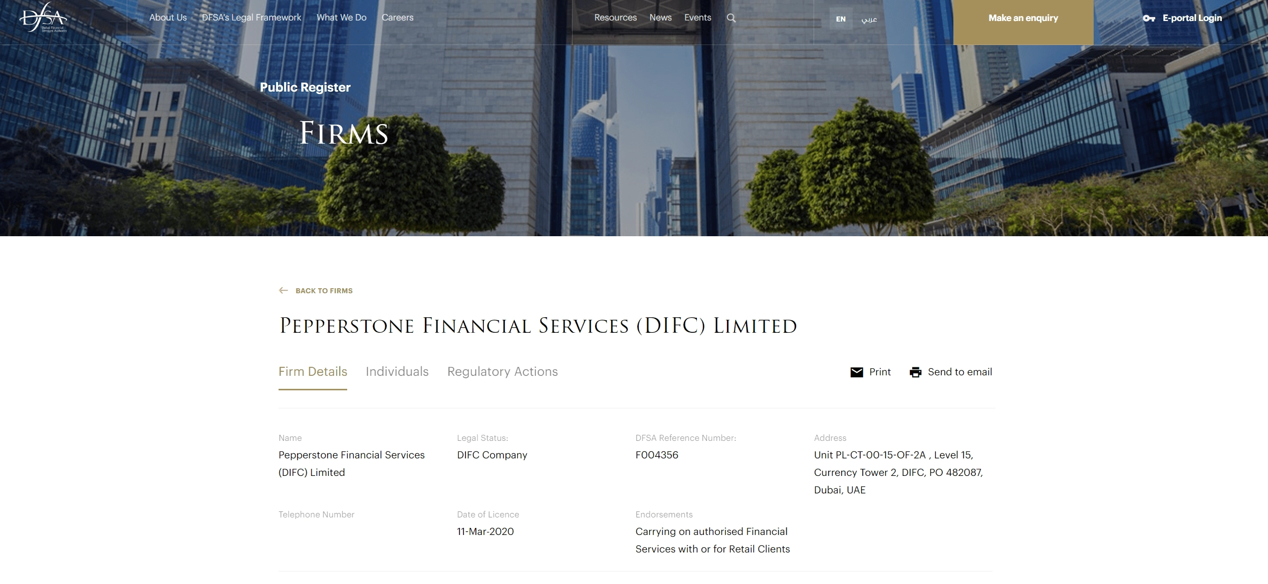 The DFSA regulation of Pepperstone