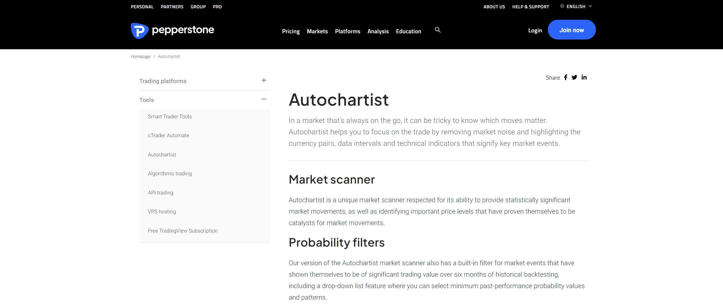 Pepperstone showing the support of the autocharist platform
