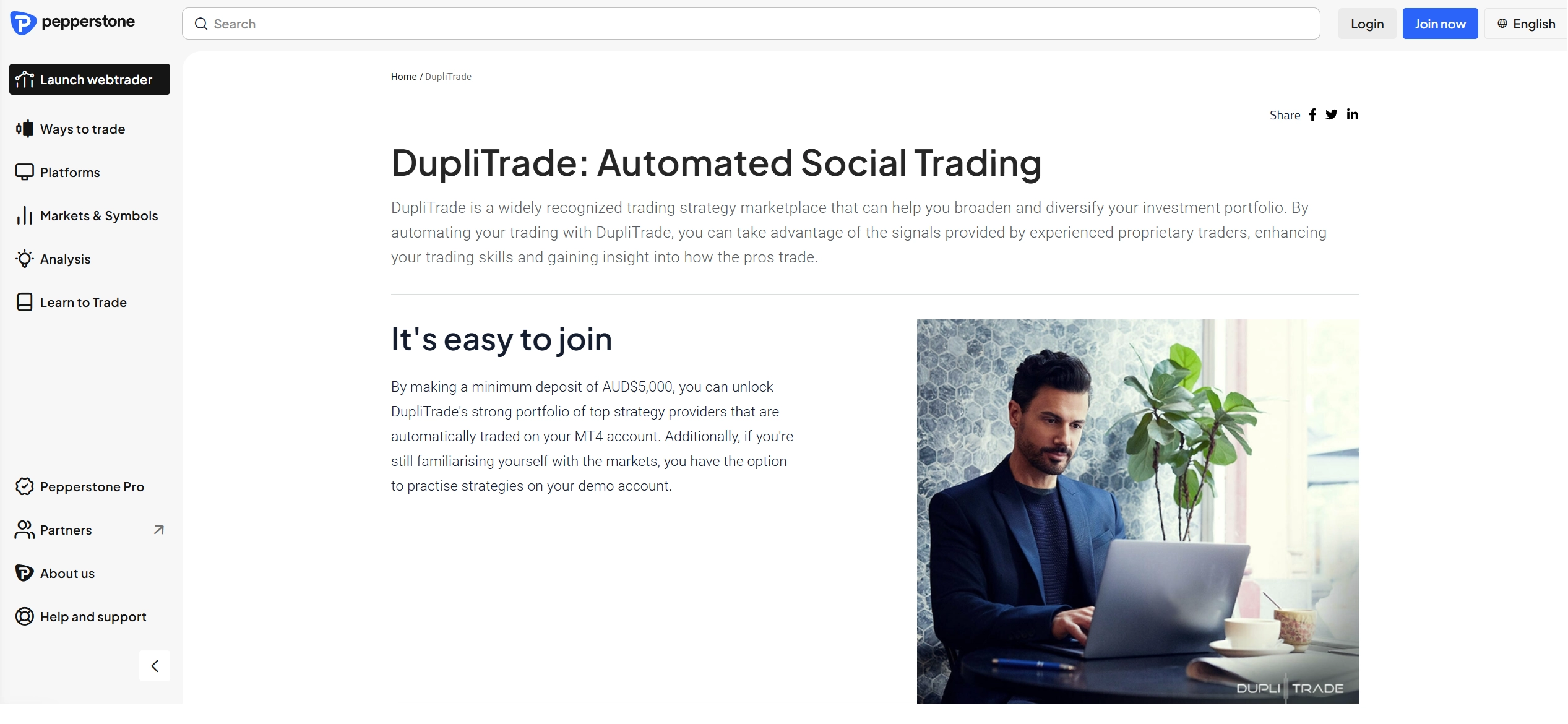 Pepperstone support of the Duplitrade copy trading platform