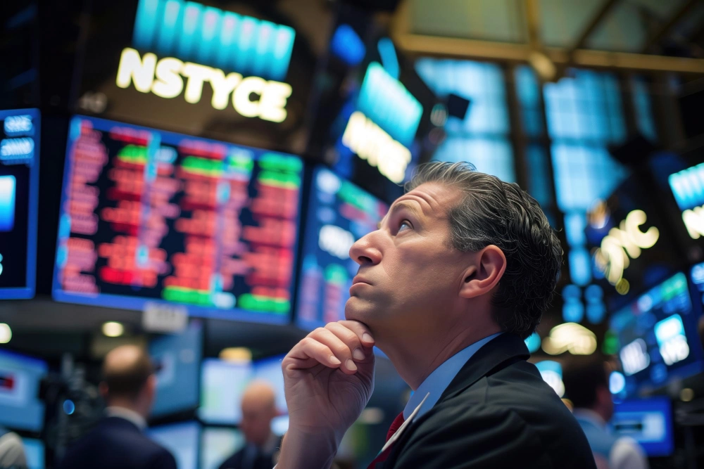 Wall Street professional trader analyzing charts on Wall Street.
