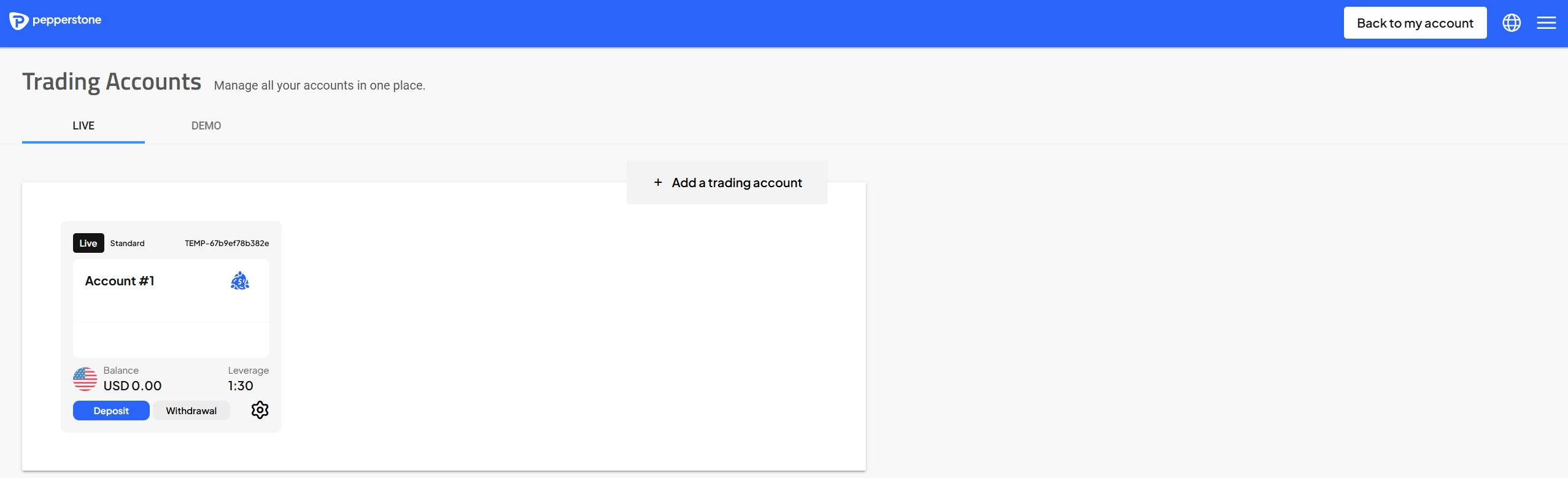 Pepperstone account opening process and selecting a trading account