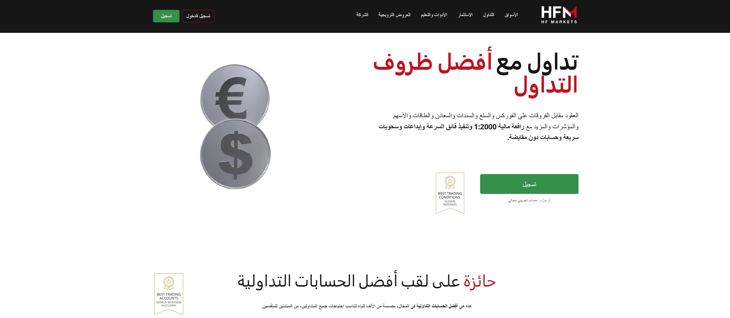 الصفحة الرئيسية لـ HFM تعرض أهم عروض التداول
