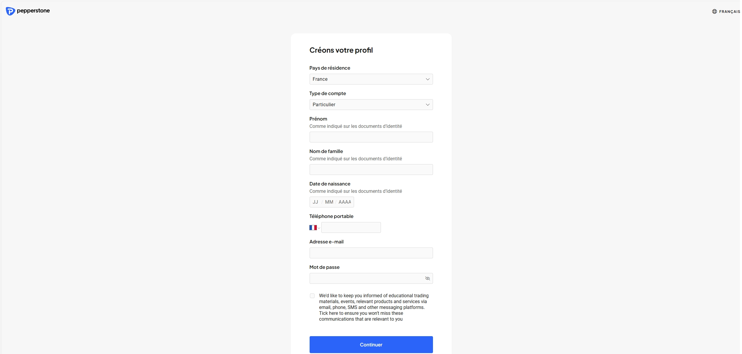 Processus de création de compte Pepperstone en détail