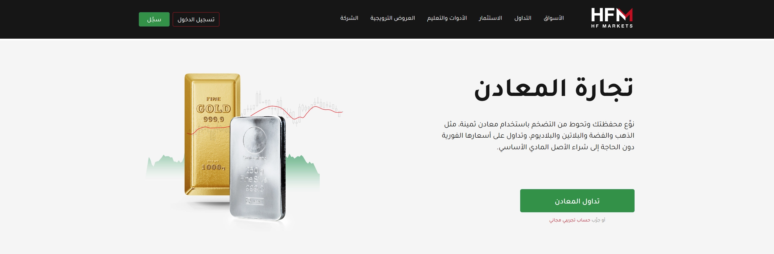 صفحة الوسيط HFM لتداول الذهب والفضة والمعادن الثمينة الأخرى
