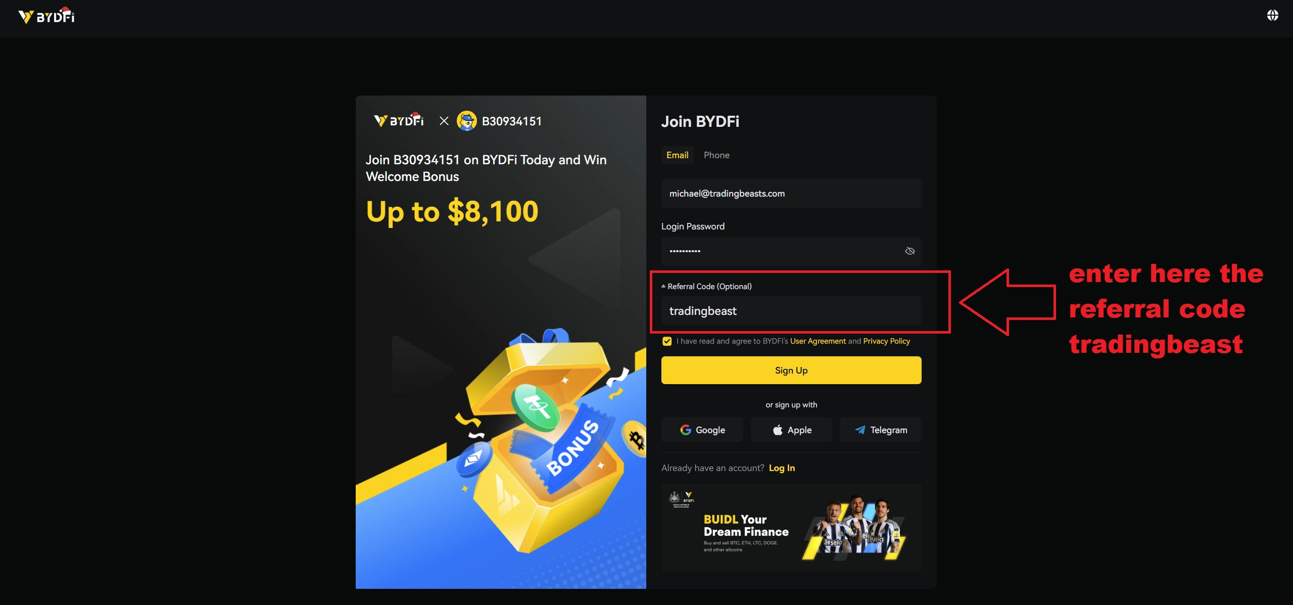 Bydfi Referral Code ☑️ Ready-to-Use Code TRADINGBEAST