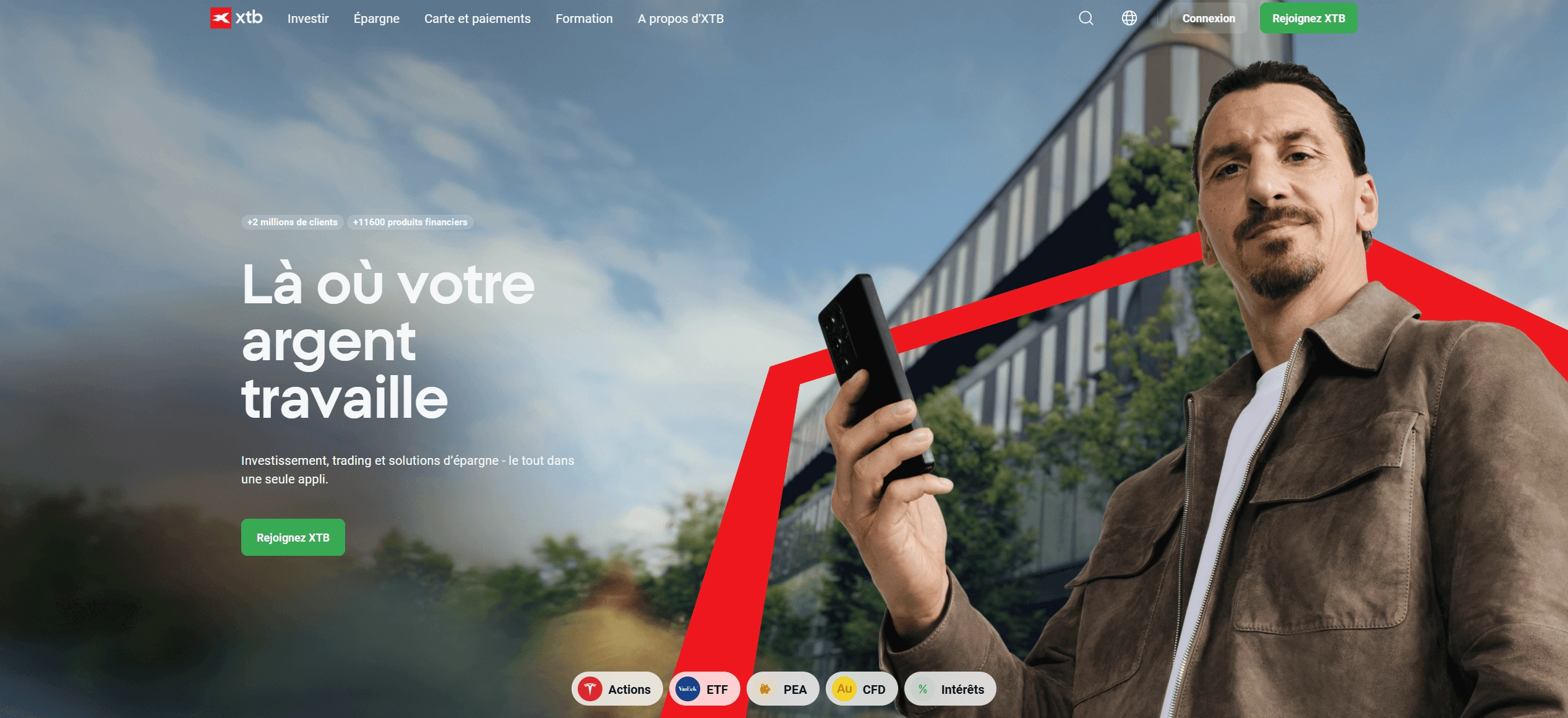 Page d’accueil XTB présentant ses principales offres
