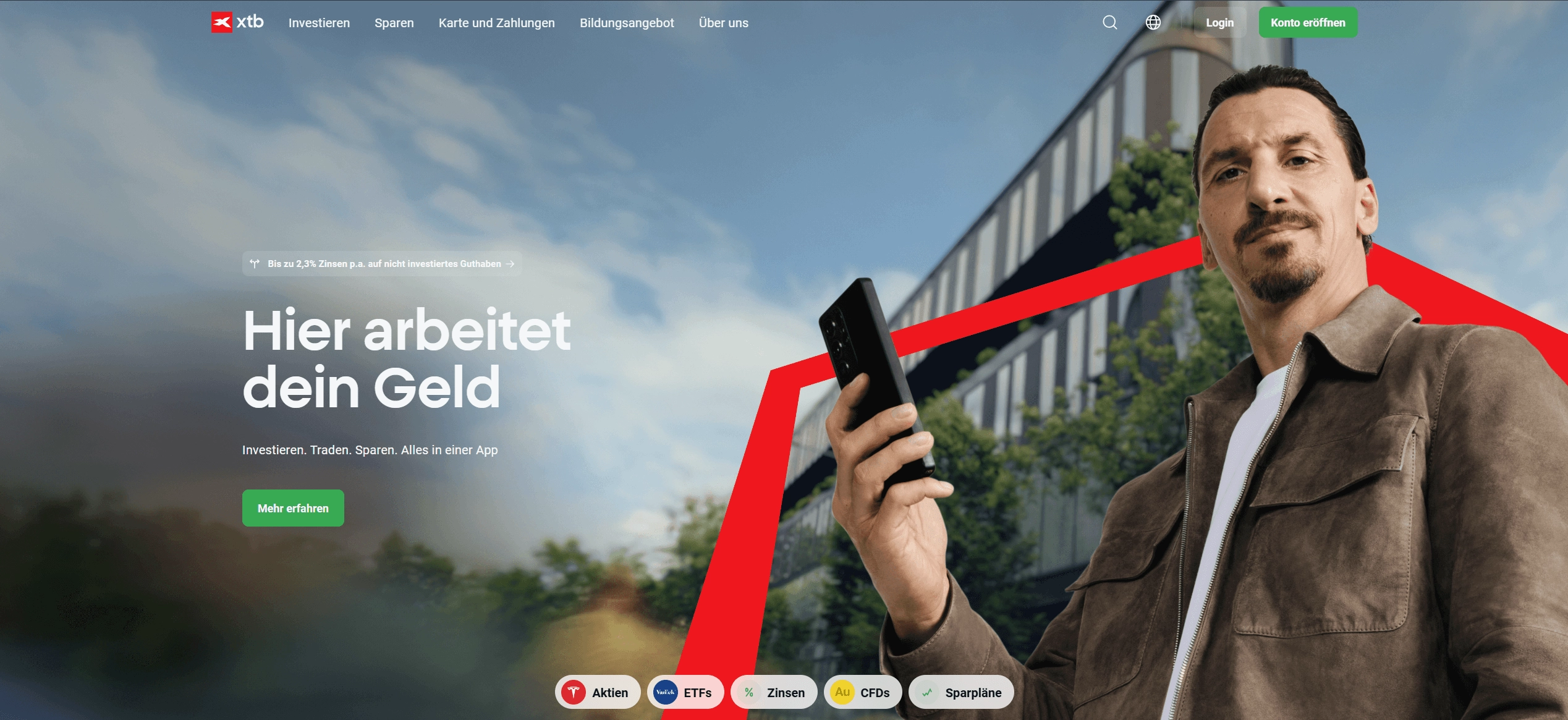 XTB-Startseite mit den wichtigsten Angeboten