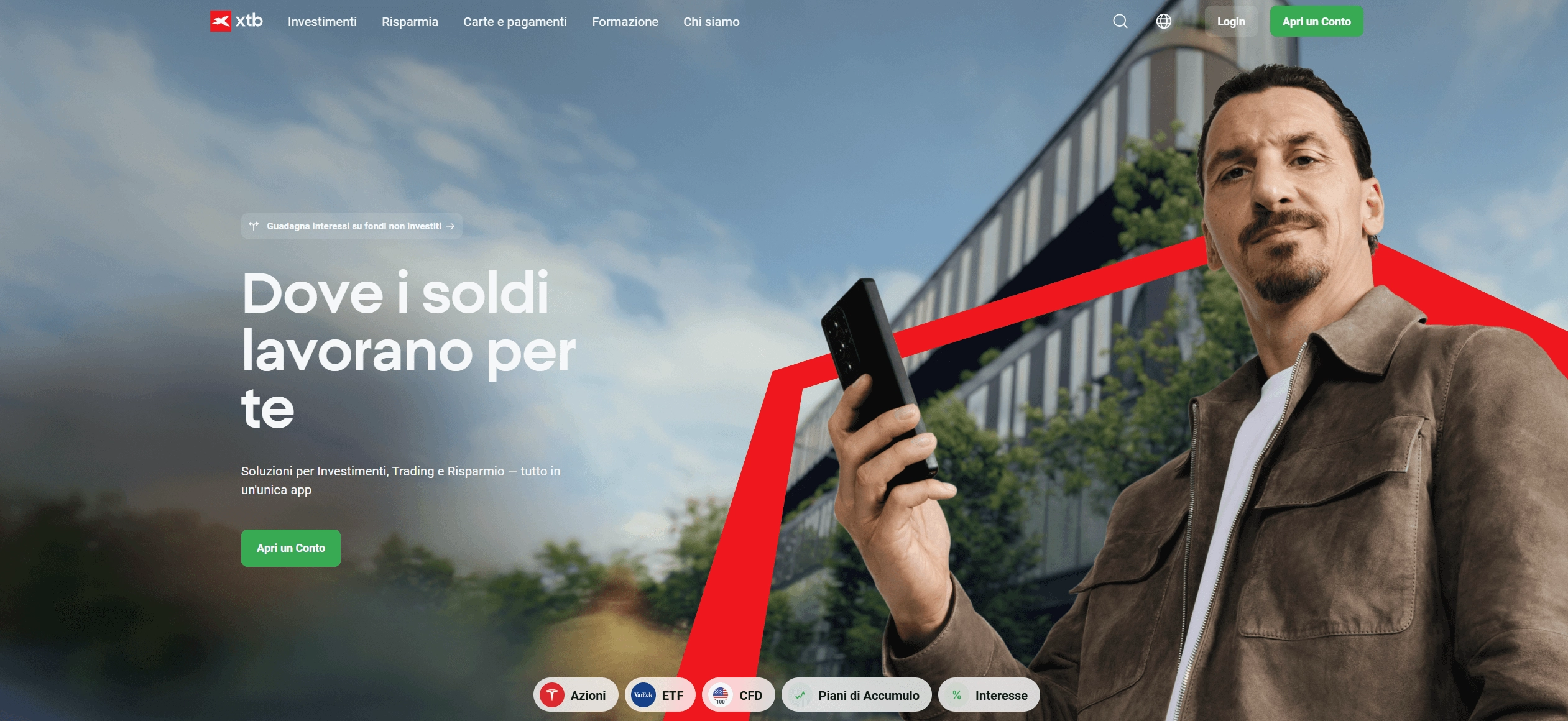 Homepage di XTB che presenta le principali offerte