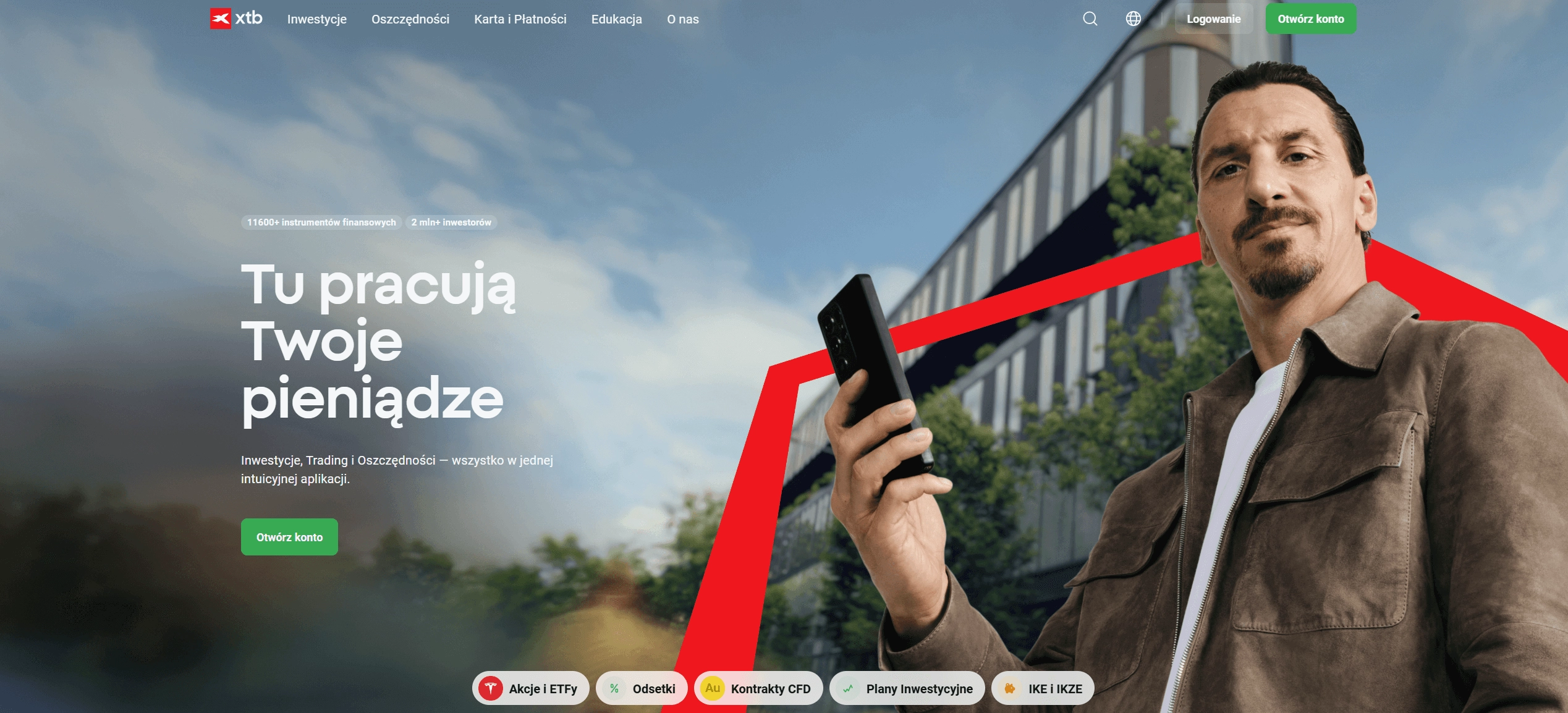 Strona główna XTB prezentująca główne oferty