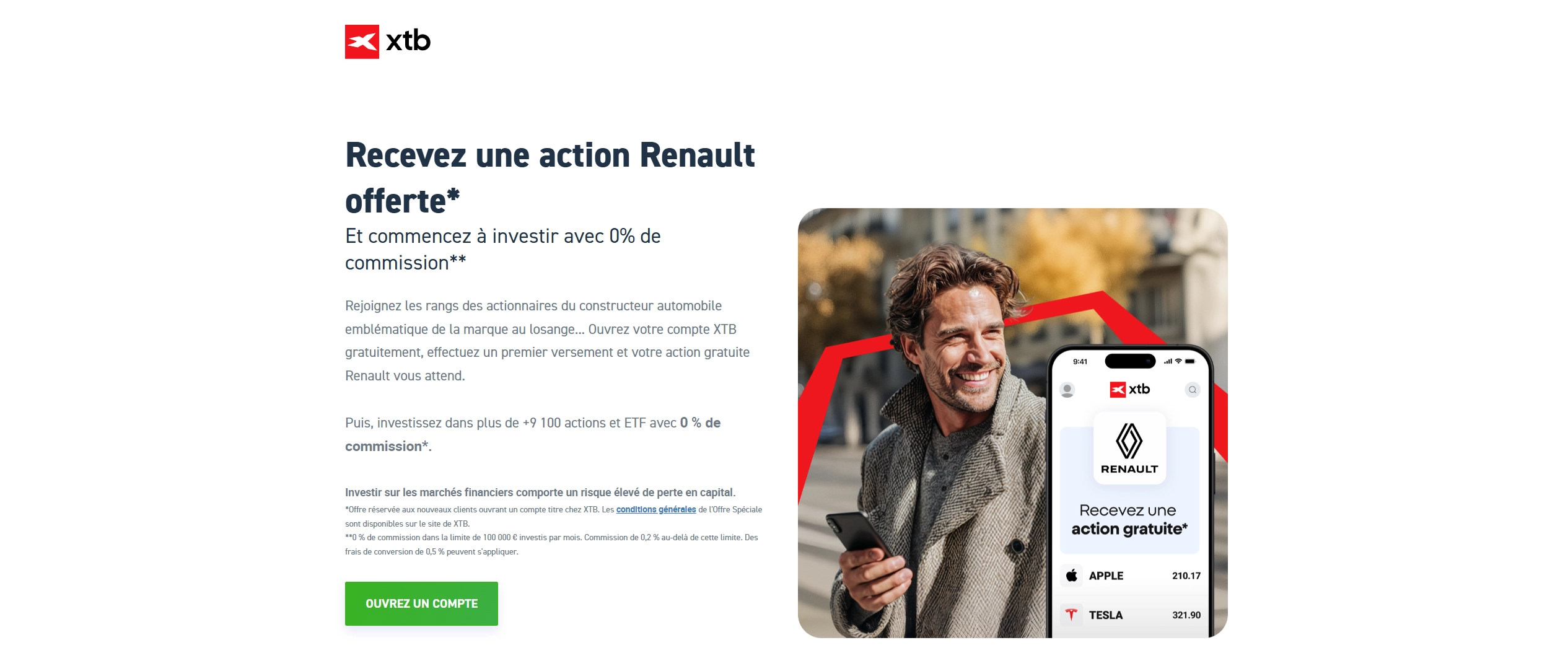 Page XTB avec 1 action gratuite Renault