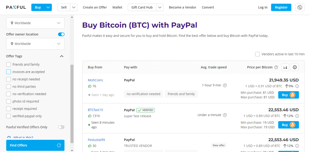 cryptocurrency exchanges that accept paypal